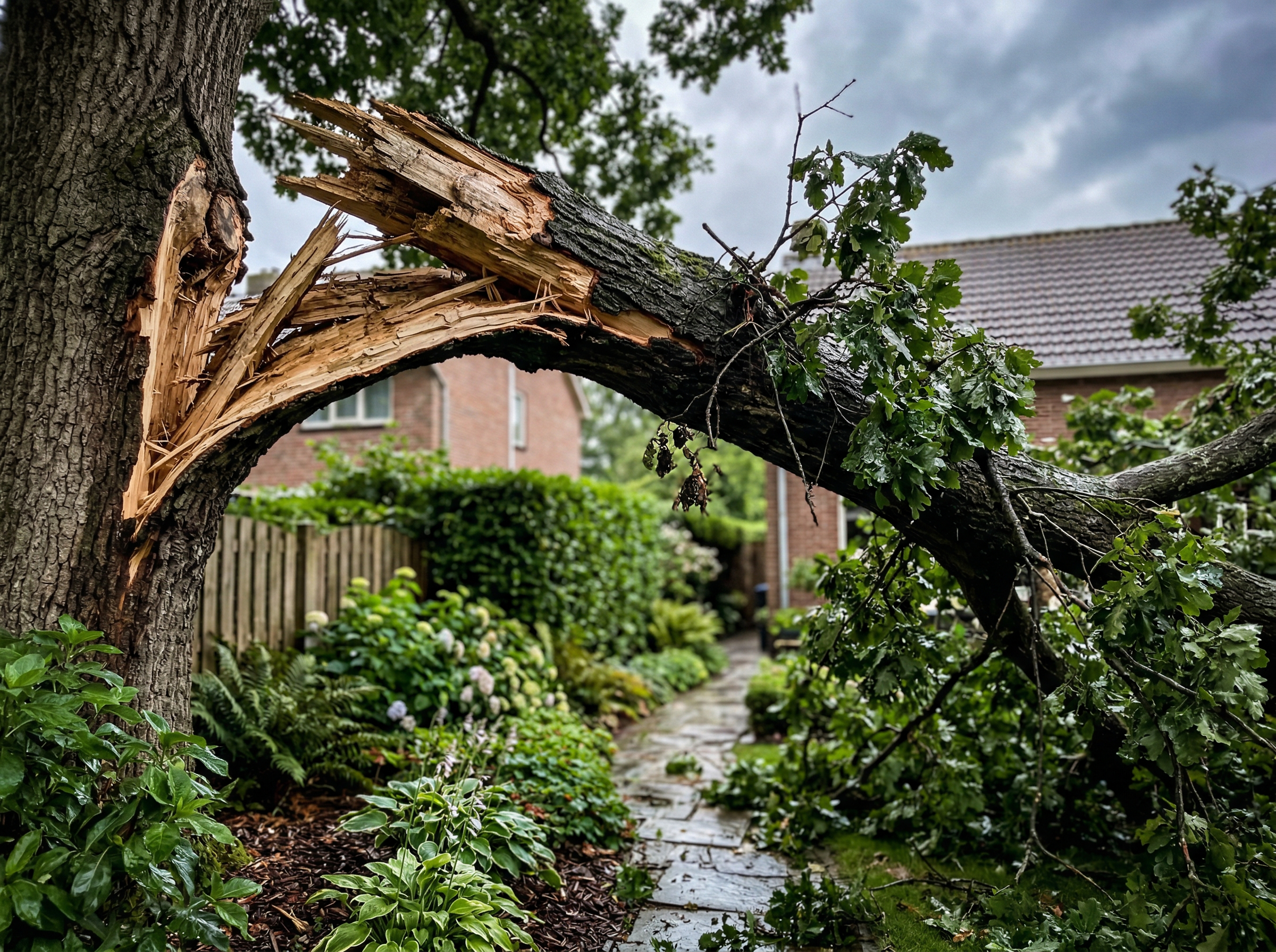 Gebroken tak door stormschade